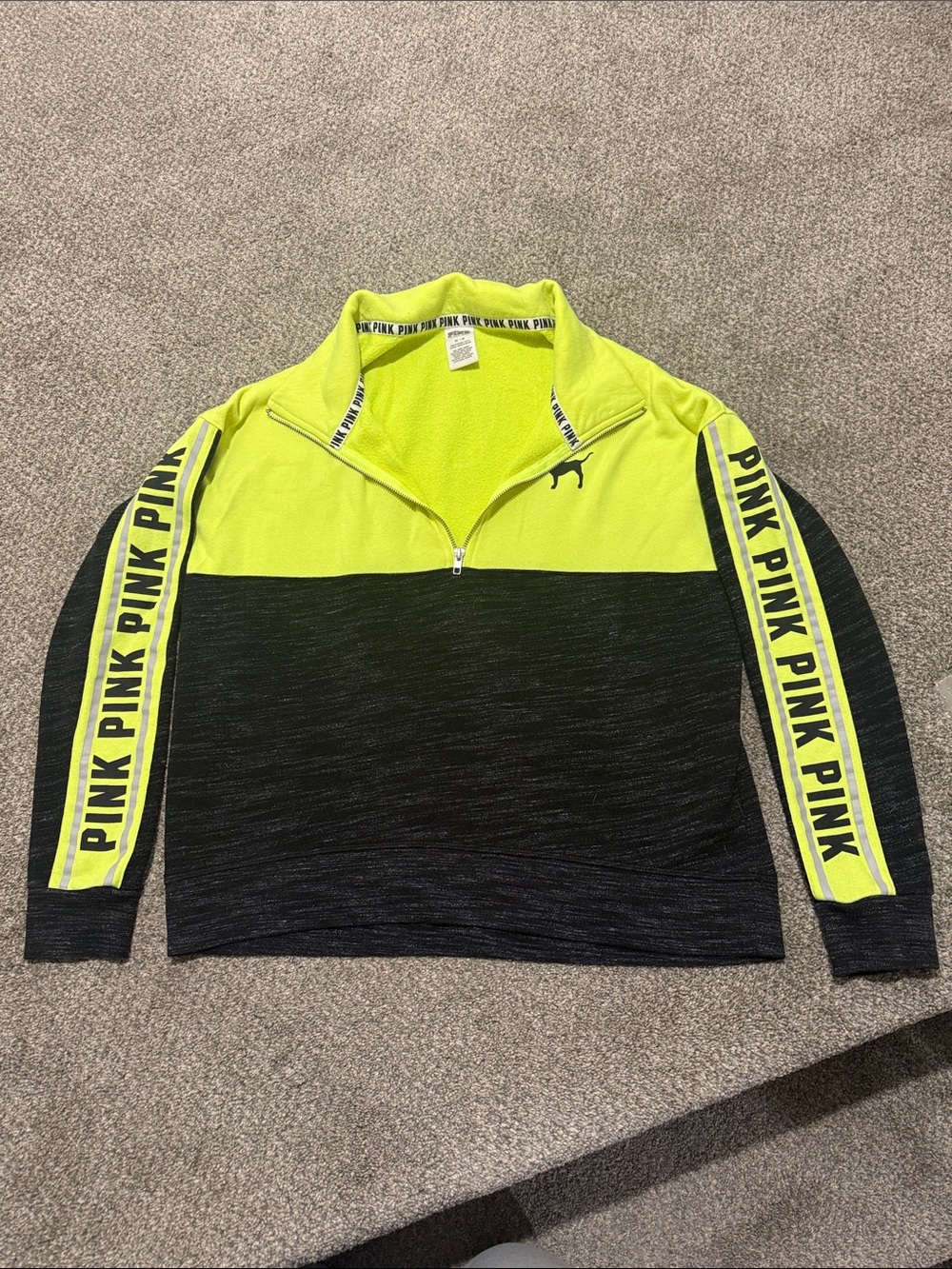 PINK Victoria's Secret Neon Yellow & Black Half-Zip Pullover Sweatshirt